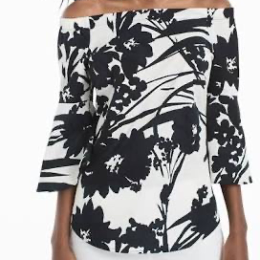 White House Black Market Off the Shoulder Floral Poplin Blouse S NWT